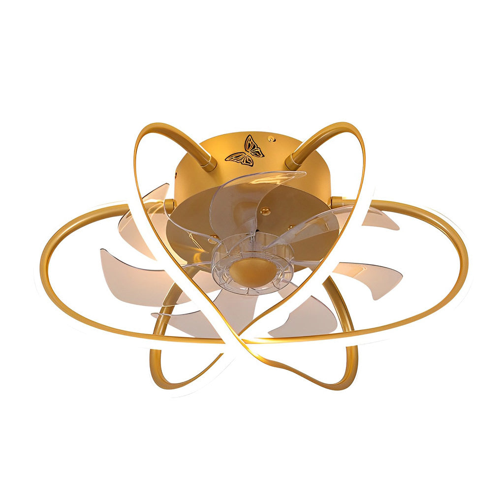 Round Flower Cage LED Dimmable with Remote Bladeless Ceiling Fans Lamp - Lamp Outdoor