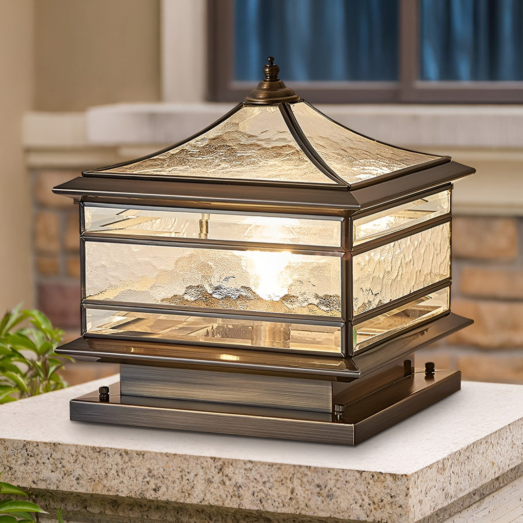 Waterproof Glass Copper Vintage Outdoor Fence Post Lights Pillar Light - Dazuma