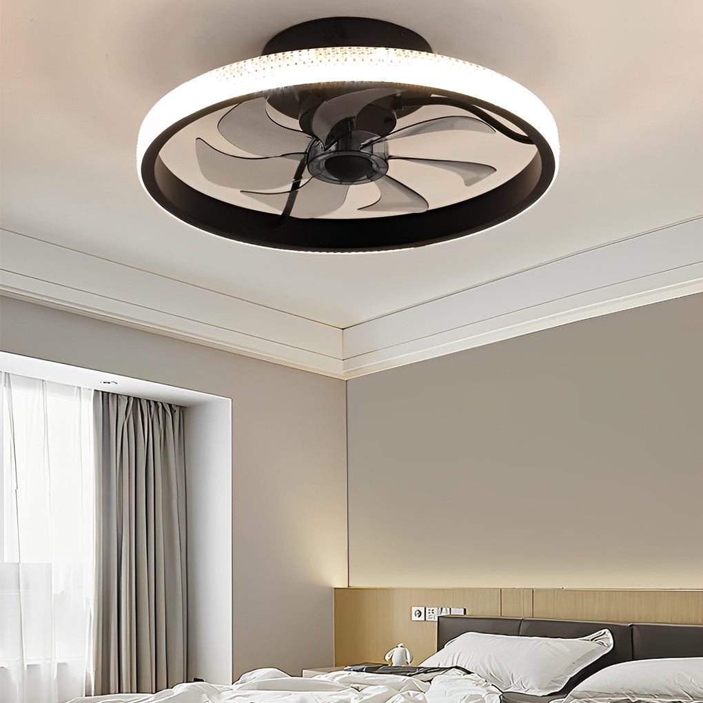 Round Inverter Mute LED Dimmable Modern Bladeless Ceiling Fans with Remote - Lamp Outdoor