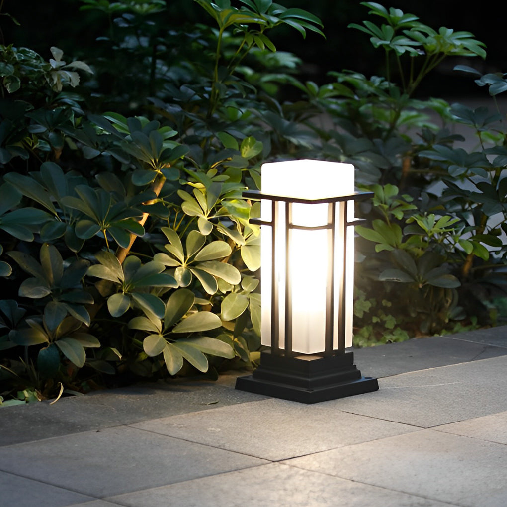 Outdoor Waterproof Frosted Glass Black Retro Fence Post Lights Column Lights - Dazuma
