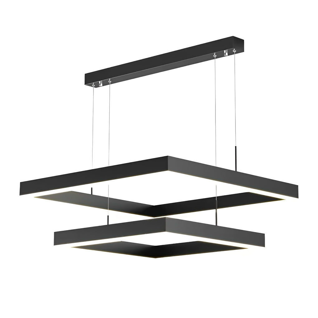 3 Layers Square Stepless Dimming LED Black Modern Chandelier with Remote Control - Lamp Outdoor