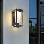 Technical specification diagram showing dimensions and measurements of rectangular outdoor light fixture