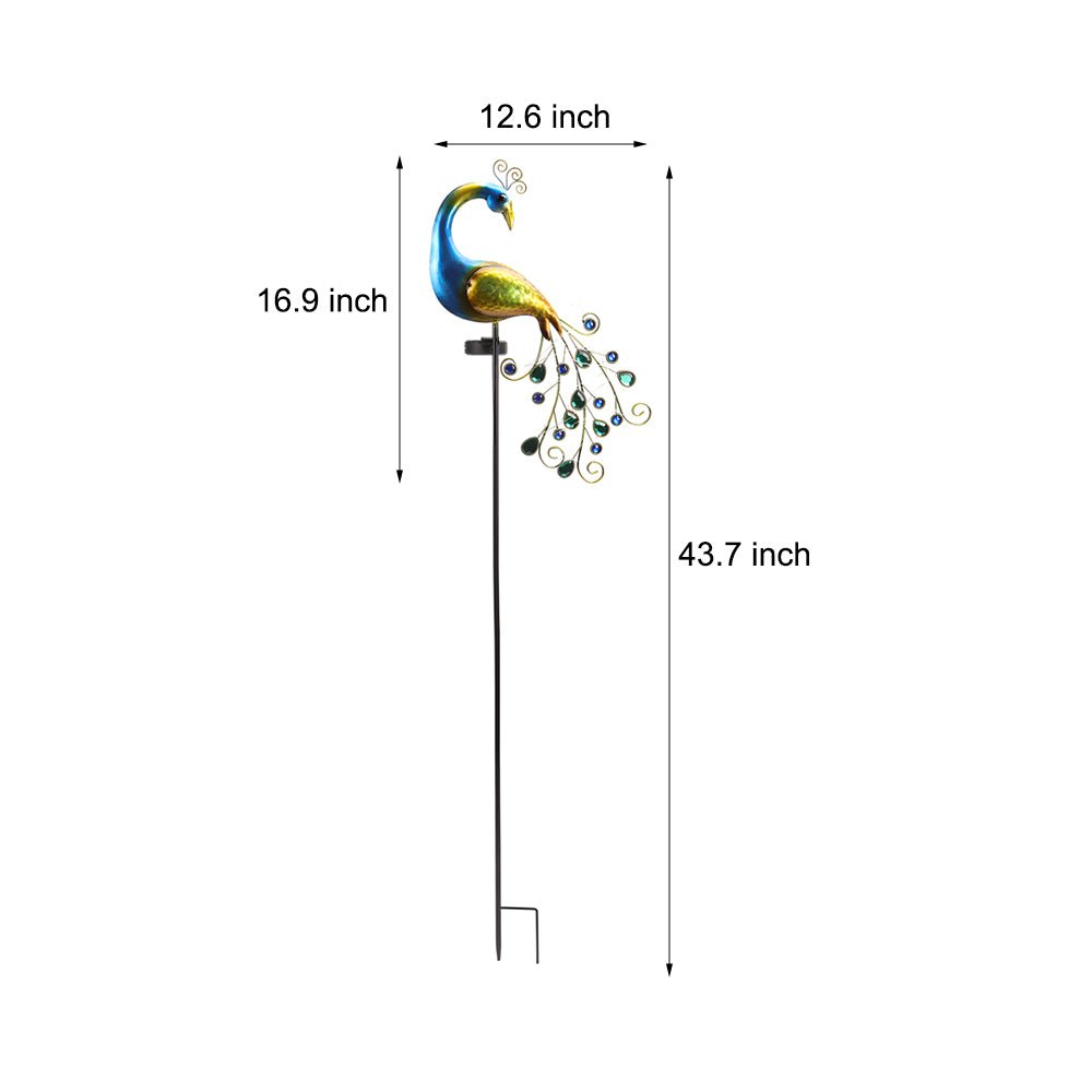 43.7 In. Peacock Solar-Powered Garden Stake - 2-Pack - Lamp Outdoor
