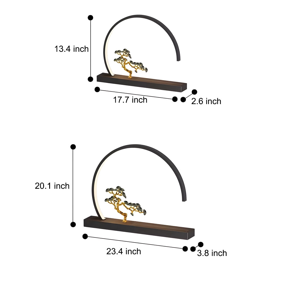 Technical specification drawing showing dimensions and measurements for two sizes of circular bonsai wall light fixtures