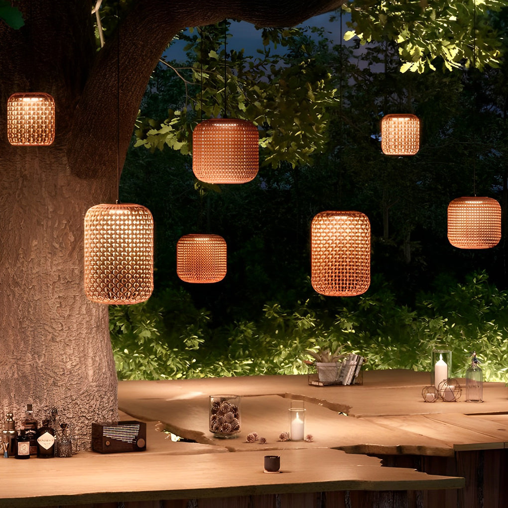 Waterproof Classic Rattan Lanterns LED Red Modern Outdoor Chandelier - Dazuma