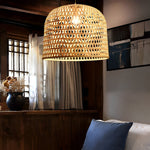 Round Bamboo Hand Woven Pendant Light Nature Inspired Country Ceiling Light - Lamp Outdoor
