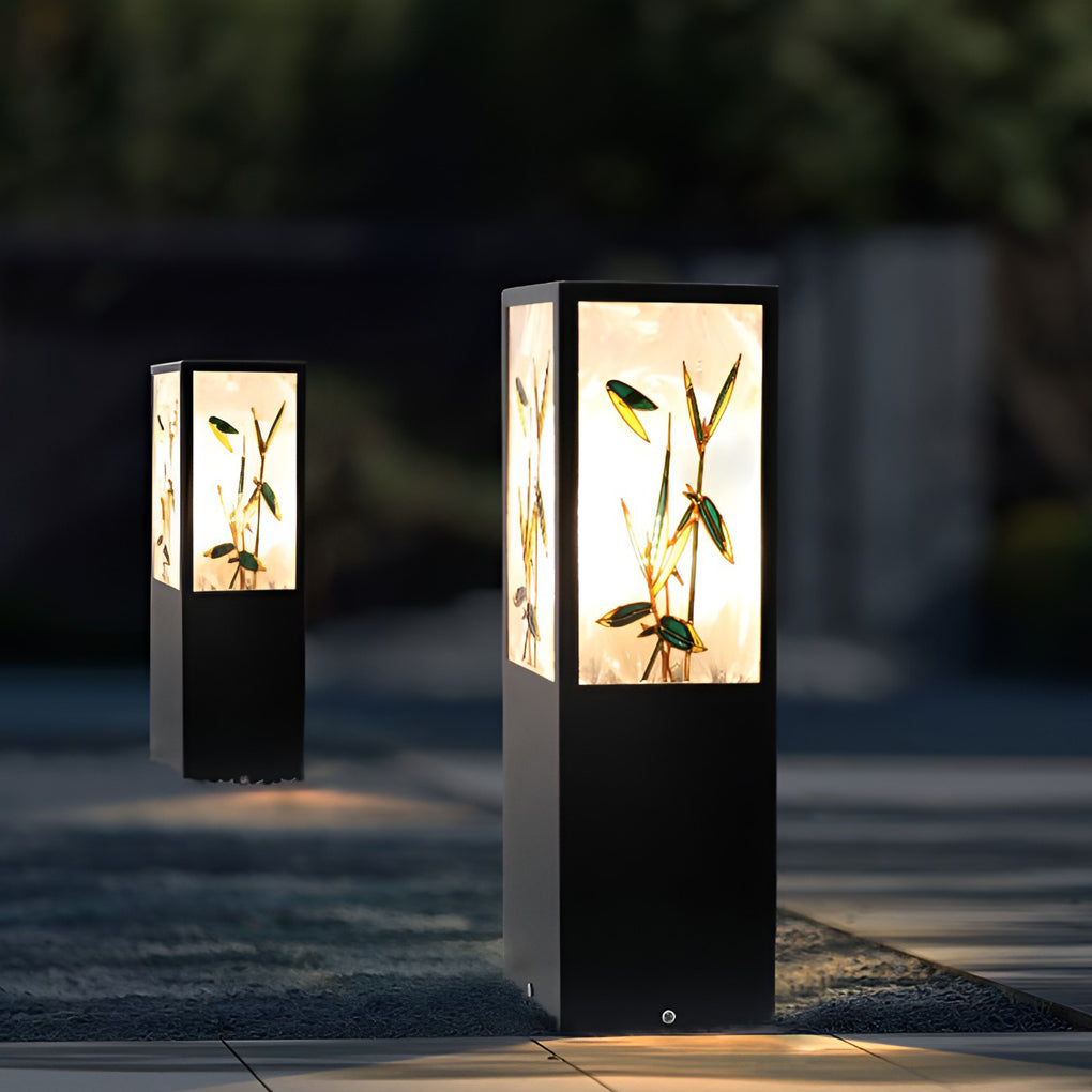 Square Landscape Pattern LED Vintage Solar Outdoor Path Lights Post Lights - Dazuma