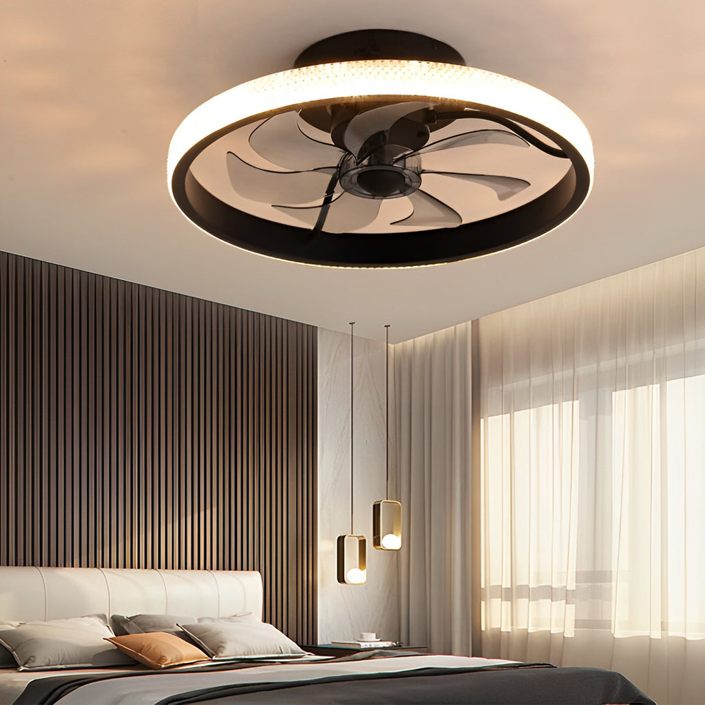 Round Inverter Mute LED Dimmable Modern Bladeless Ceiling Fans with Remote - Lamp Outdoor
