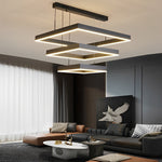 3 Layers Square Stepless Dimming LED Black Modern Chandelier with Remote Control - Lamp Outdoor