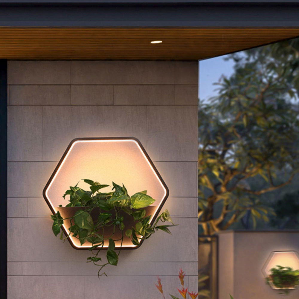 Ray Minimalist Hexagonal Ring With Shelf Metal Outdoor Wall Lamp - Lamp Outdoor