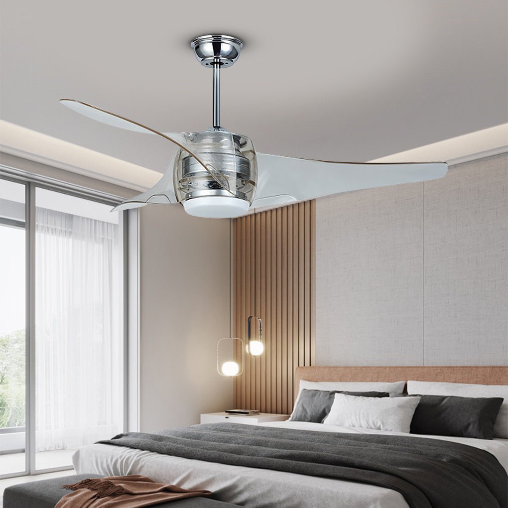52 Inches Minimalist LED Single Lamp Remote Control Integrated Ceiling Fan Chandelier - Lamp Outdoor