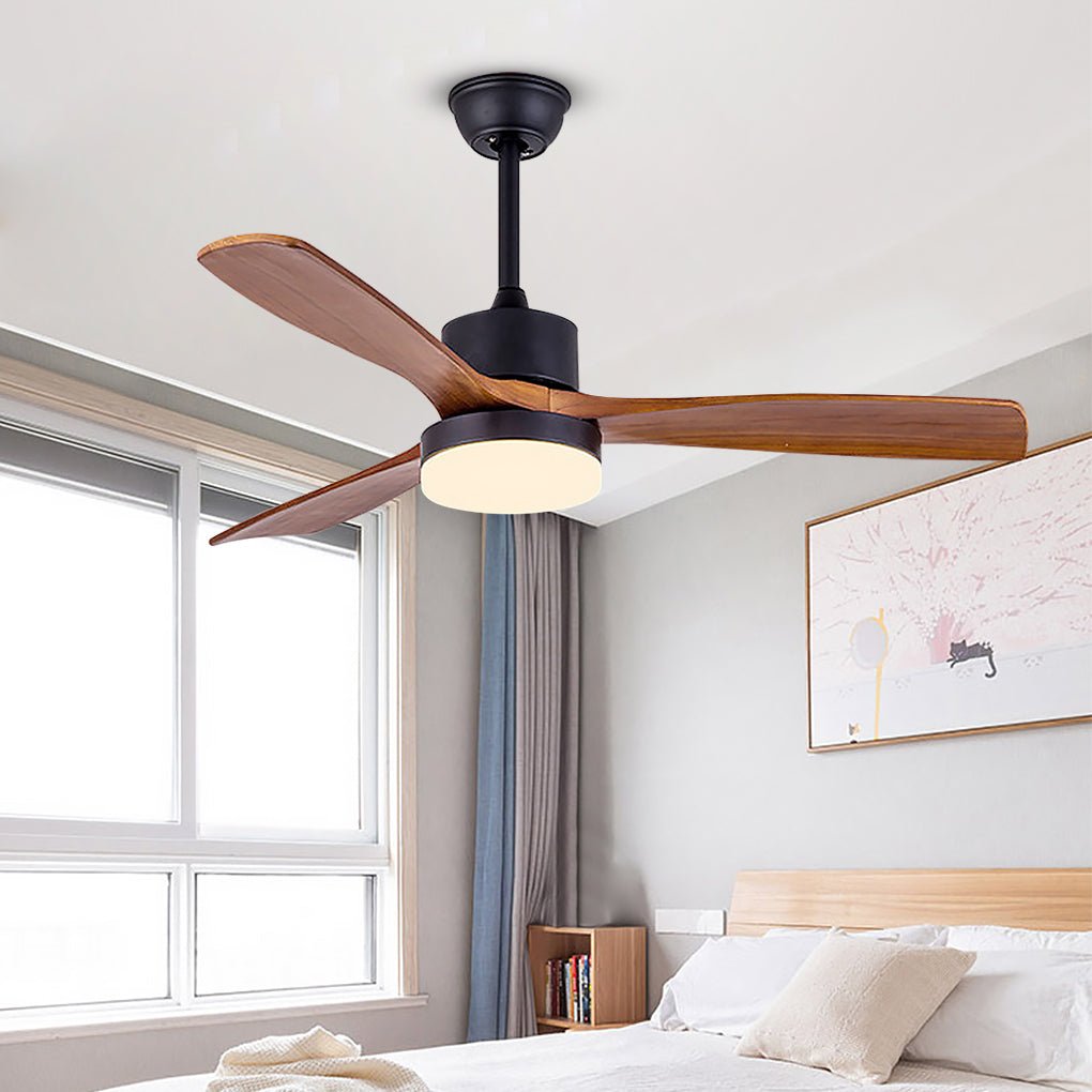 52 Inches Nordic Minimalist Solid Wood Household LED Ceiling Fan Lamp for Living Room - Lamp Outdoor
