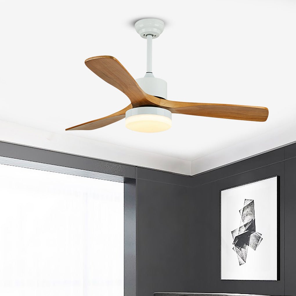 52 Inches Nordic Minimalist Solid Wood Household LED Ceiling Fan Lamp for Living Room - Lamp Outdoor