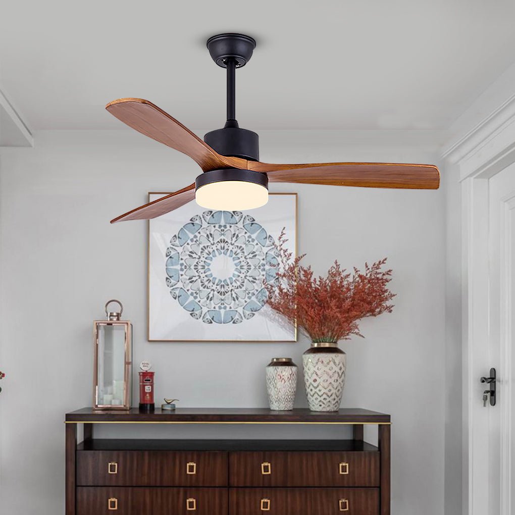 52 Inches Nordic Minimalist Solid Wood Household LED Ceiling Fan Lamp for Living Room - Lamp Outdoor