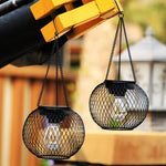 Metal Hollow Black Lantern Pendant Light Solar-Powered - Lamp Outdoor