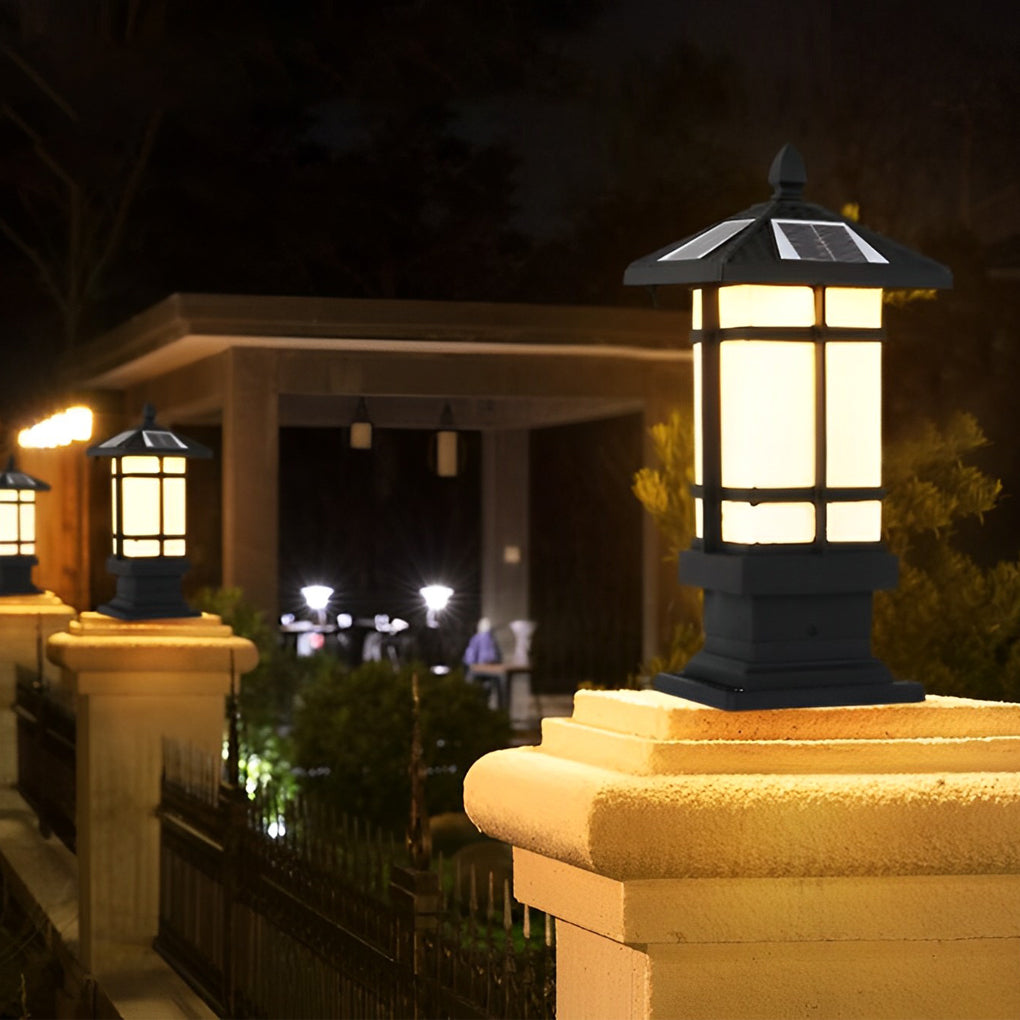 Waterproof Dimming with Remote Black Vintage Solar Fence Post Lights - Dazuma