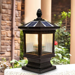 Vintage Grille Glass Shade Waterproof Retro Solar Fence Post Lights - Dazuma