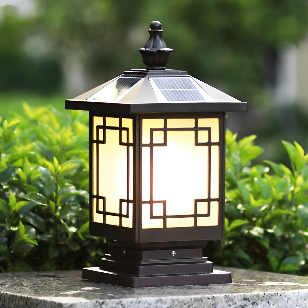Retro Grilles Waterproof LED Intelligent Brown Solar Fence Post Lights - Dazuma