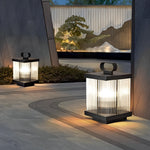 Square Portable Waterproof Striped Glass Black Solar Outdoor Lights - Dazuma