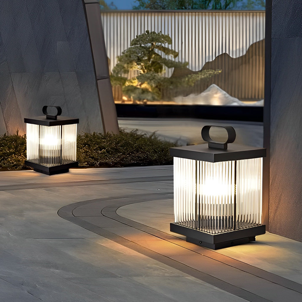 Square Portable Waterproof Striped Glass Black Solar Outdoor Lights - Dazuma