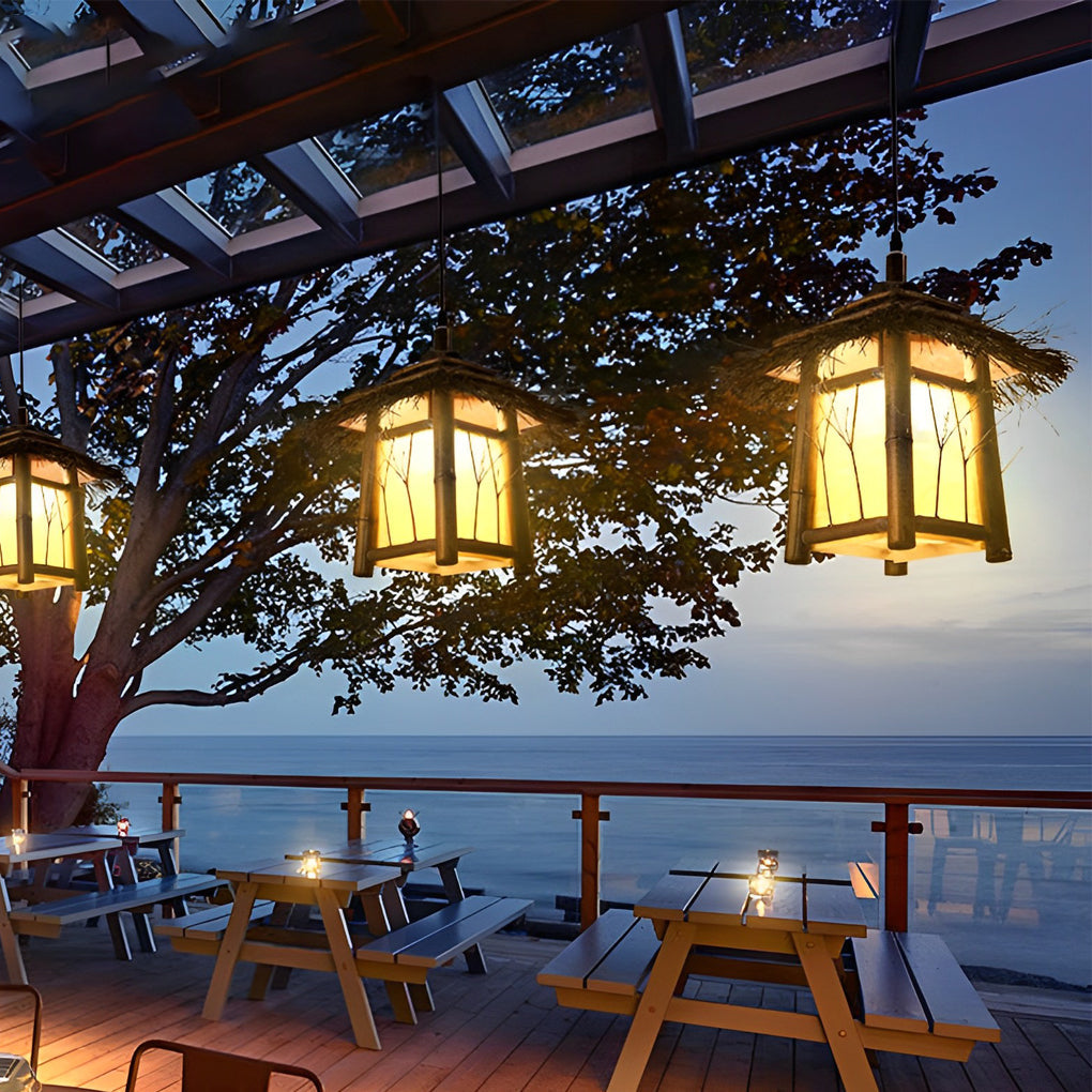 Branch Pattern Bamboo Style Lantern Versatile Outdoor Hanging and Post Light