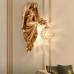 Resin Antique Angel Creative Glass Crystal European Style Wall Lamp - Lamp Outdoor