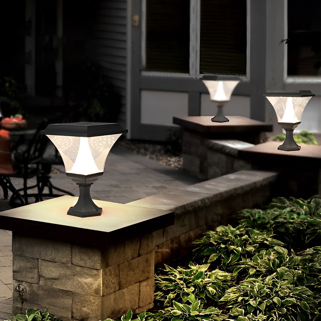 Creative Square LED Waterproof Black Retro Solar Fence Post Lights - Dazuma