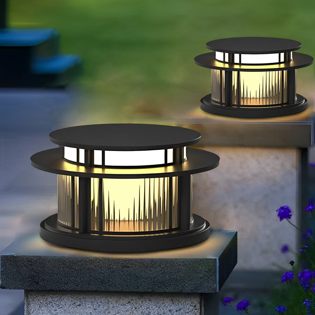 Round Waterproof Led Black Modern Solar Fence Post Lights Pillar Light - Dazuma