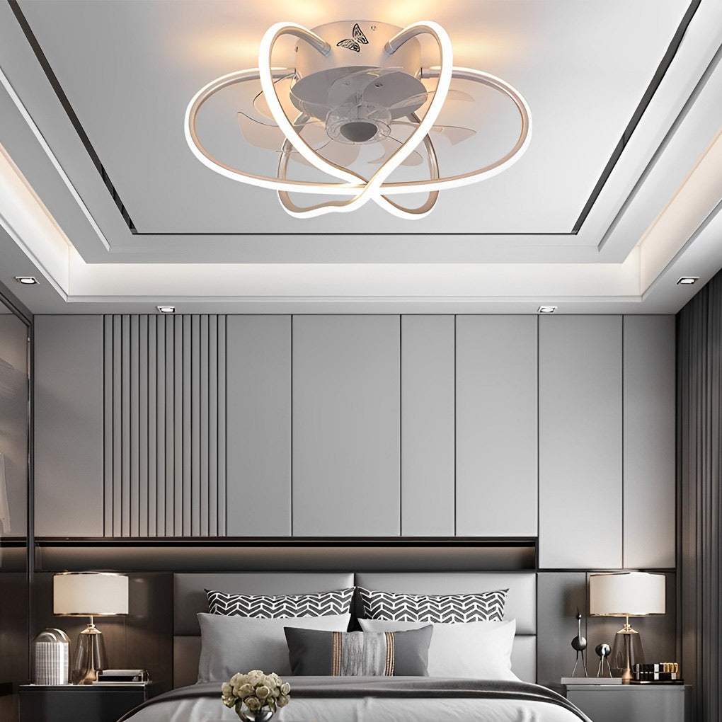 Round Flower Cage LED Dimmable with Remote Bladeless Ceiling Fans Lamp - Lamp Outdoor