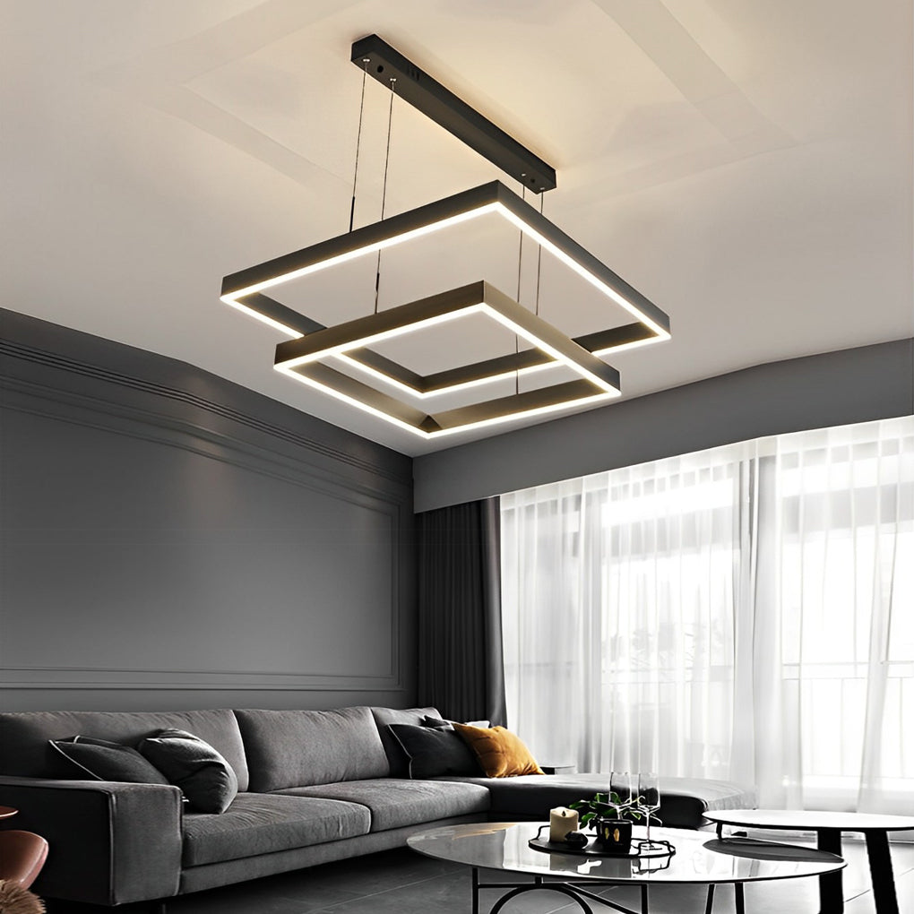 3 Layers Square Stepless Dimming LED Black Modern Chandelier with Remote Control - Lamp Outdoor