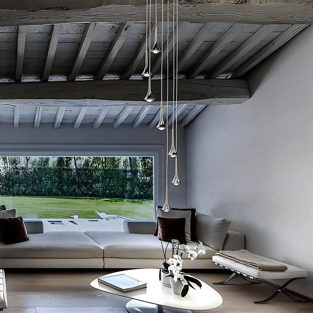 1-Light Water Drop Metal LED Nordic Staircase Pendant Lights Small Chandelier - Lamp Outdoor