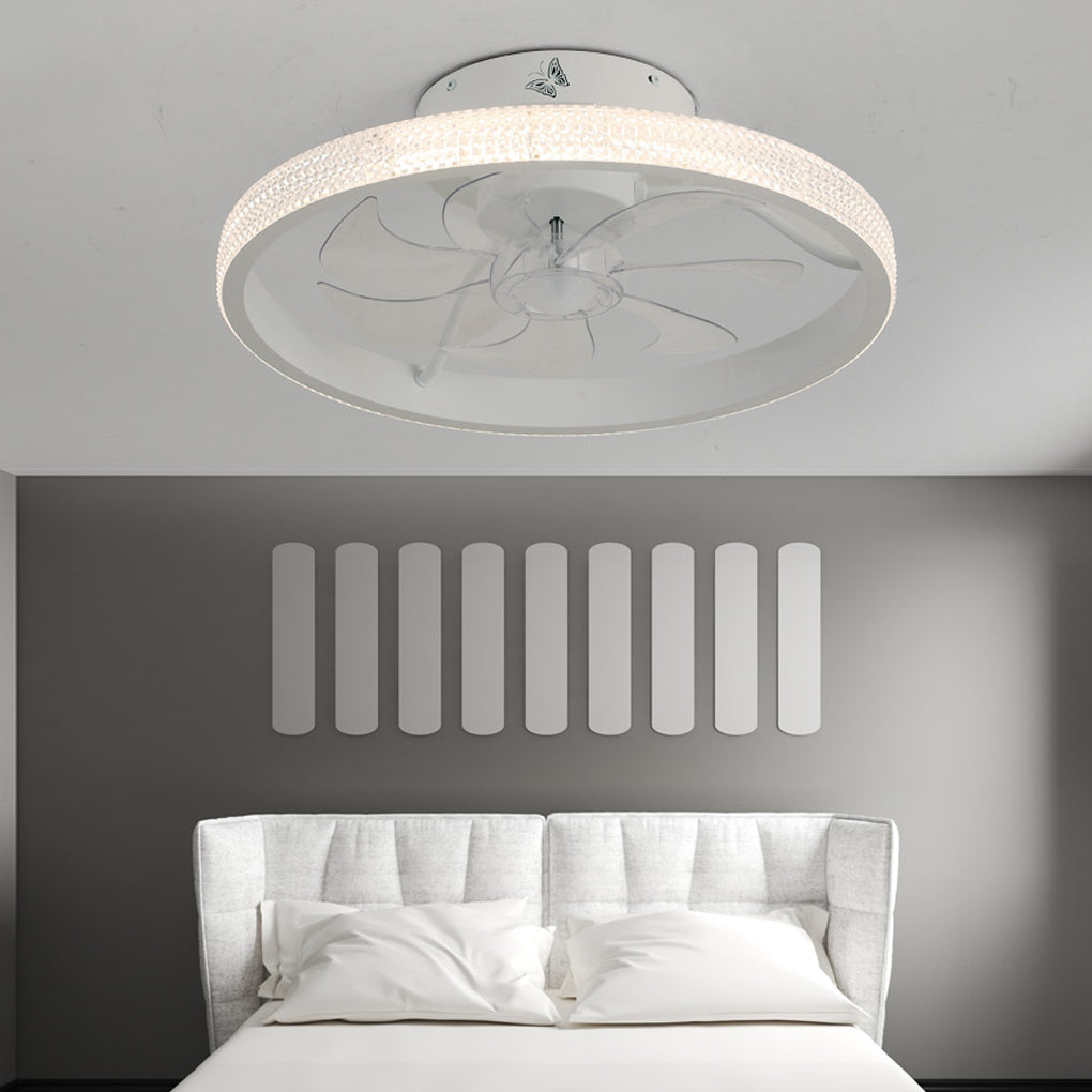 Round Inverter Mute LED Dimmable Modern Bladeless Ceiling Fans with Remote - Lamp Outdoor