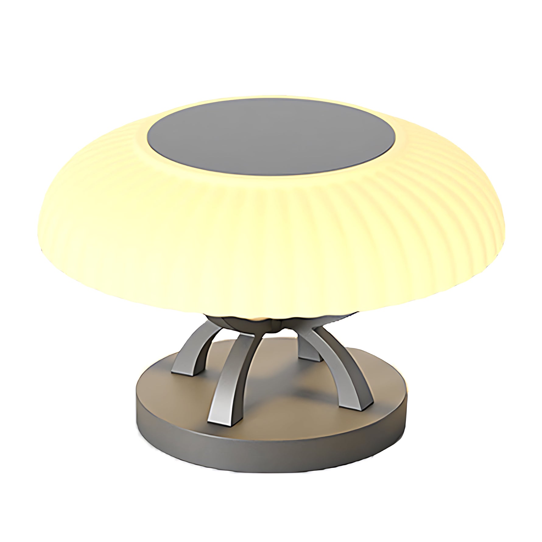 Modern circular bollard light with dome top and cylindrical base creating gentle ambient illumination for landscapes