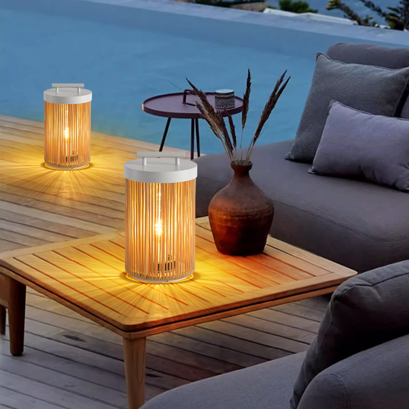 Ritta Retro Metal/Rattan Floor Lamp, Hardwired/Solar/LED, Outdoor - Lamp Outdoor