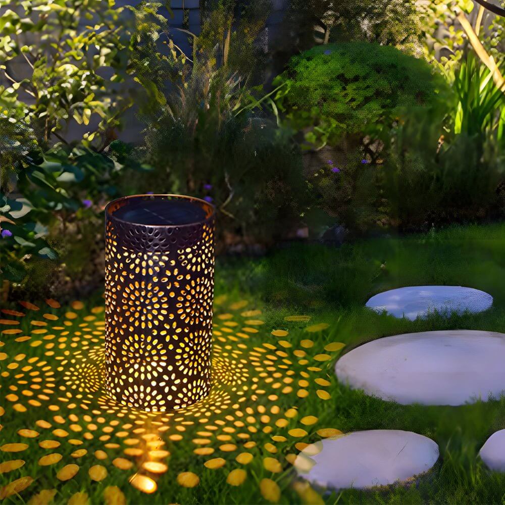 7.3-Inch H Metal Cut-Out Solar Outdoor Lantern - Lamp Outdoor