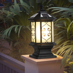 Classic outdoor lantern with swirled glass pattern and traditional black metal construction