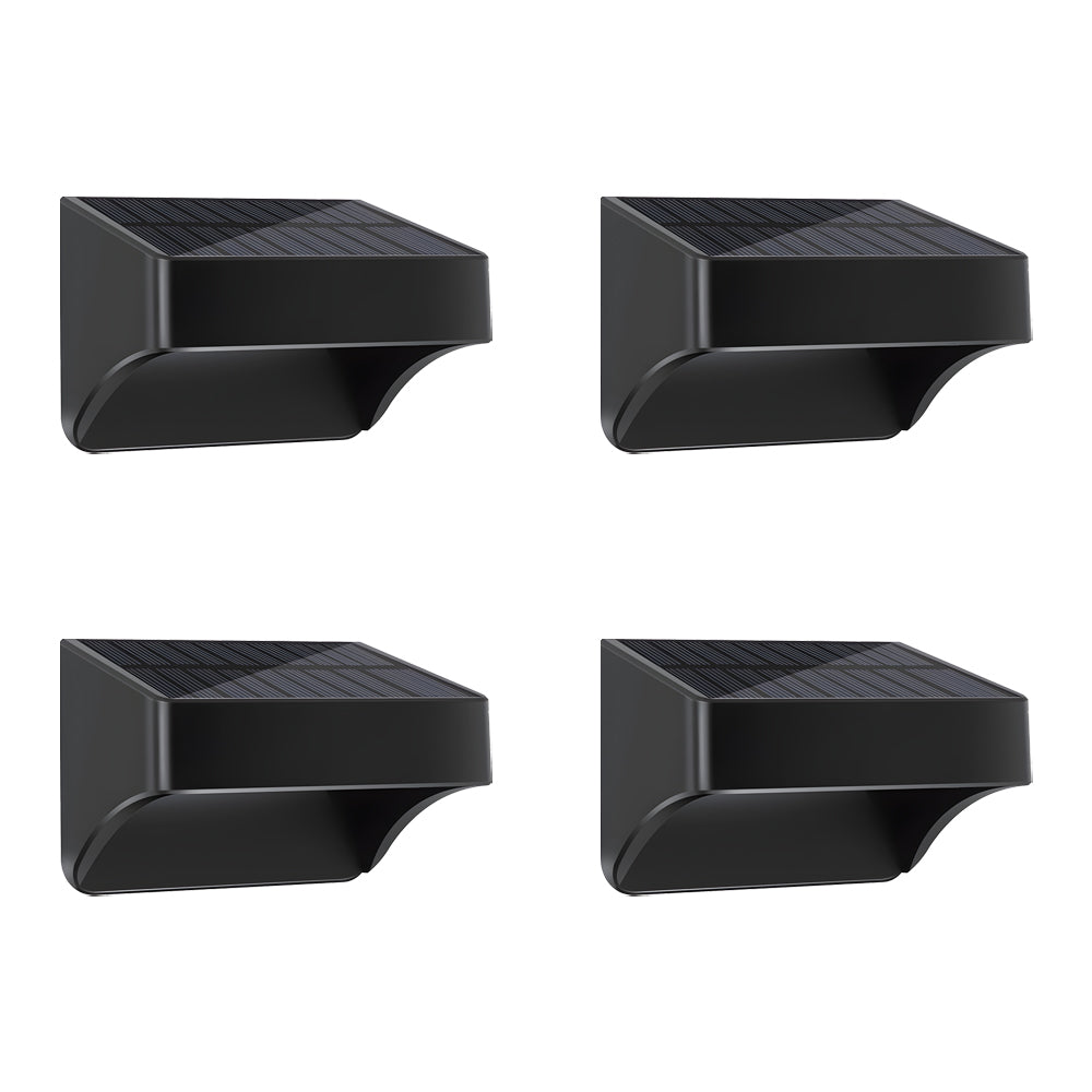 Four black wedge-shaped LED wall pack lights with angular modern design displayed on white background