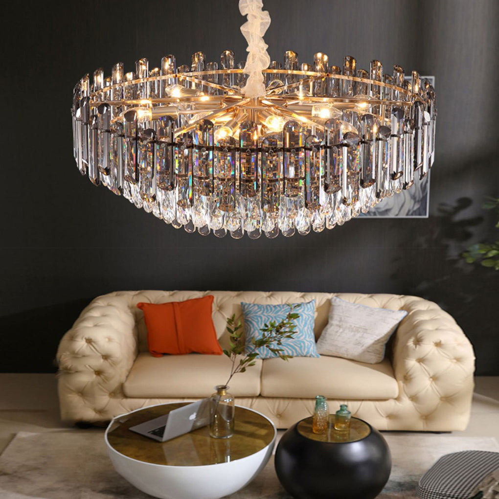 Round Oval Multi layer Crystal Electroplating Metal Modern Chandelier - Lamp Outdoor
