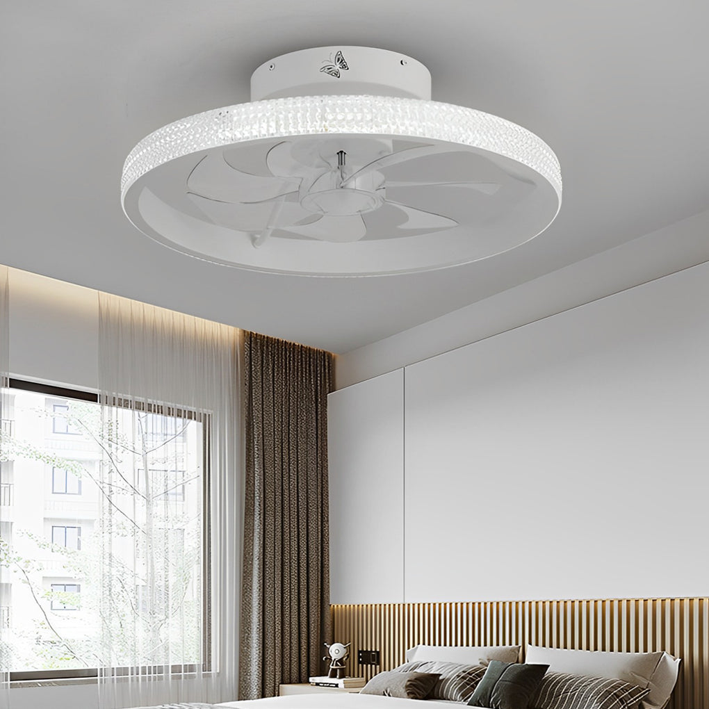 Round Inverter Mute LED Dimmable Modern Bladeless Ceiling Fans with Remote - Lamp Outdoor