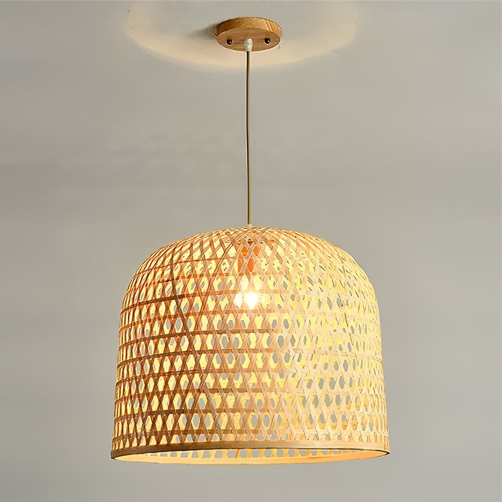 Round Bamboo Hand Woven Pendant Light Nature Inspired Country Ceiling Light - Lamp Outdoor