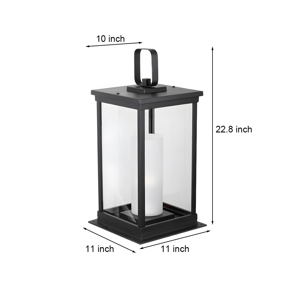 Technical specification diagram showing exact dimensions and measurements of rectangular outdoor lantern