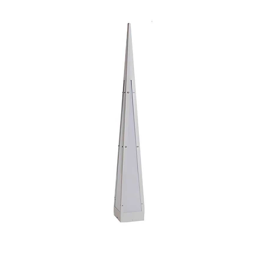 Contemporary triangular lighting fixtures enhancing stylish outdoor lounge area