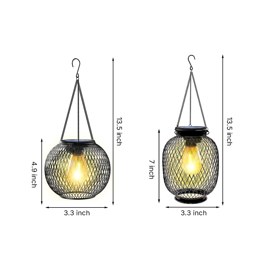 Metal Hollow Black Lantern Pendant Light Solar-Powered - Lamp Outdoor