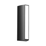 Vertical LED wall sconce mounted on textured stone exterior creating ambient lighting