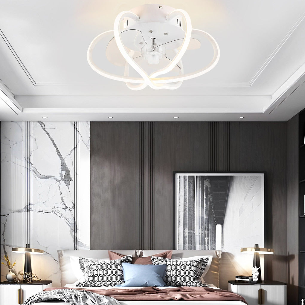 Round Flower Cage LED Dimmable with Remote Bladeless Ceiling Fans Lamp - Lamp Outdoor