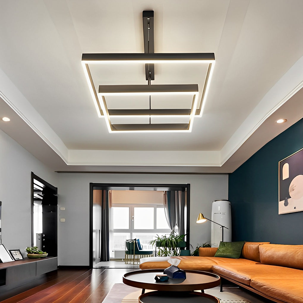 3 Layers Square Stepless Dimming LED Black Modern Chandelier with Remote Control - Lamp Outdoor