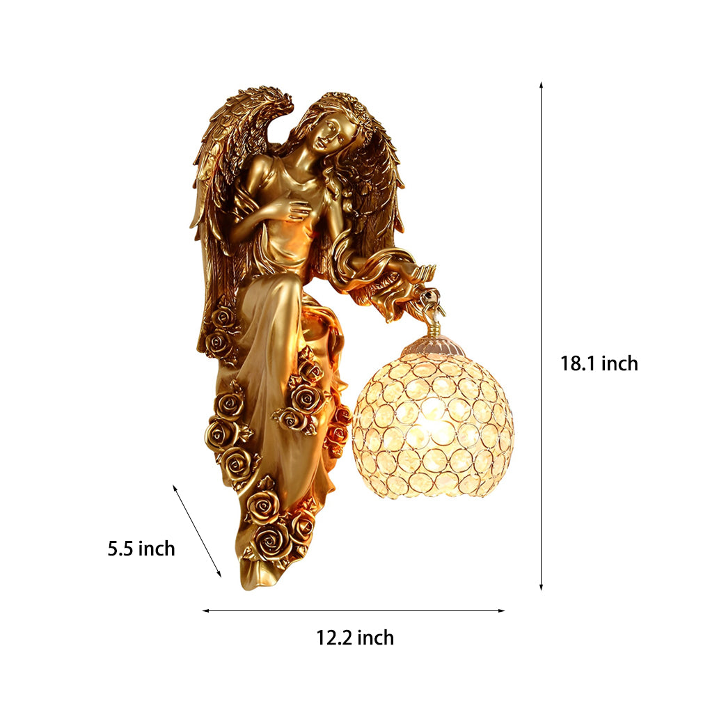 Resin Antique Angel Creative Glass Crystal European Style Wall Lamp - Lamp Outdoor