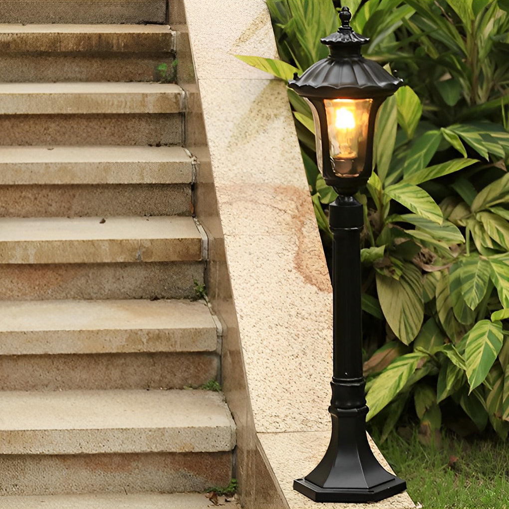 Vintage Classic Black LED Outdoor Lawn Post Light with Water Glass Lens - Lamp Outdoor