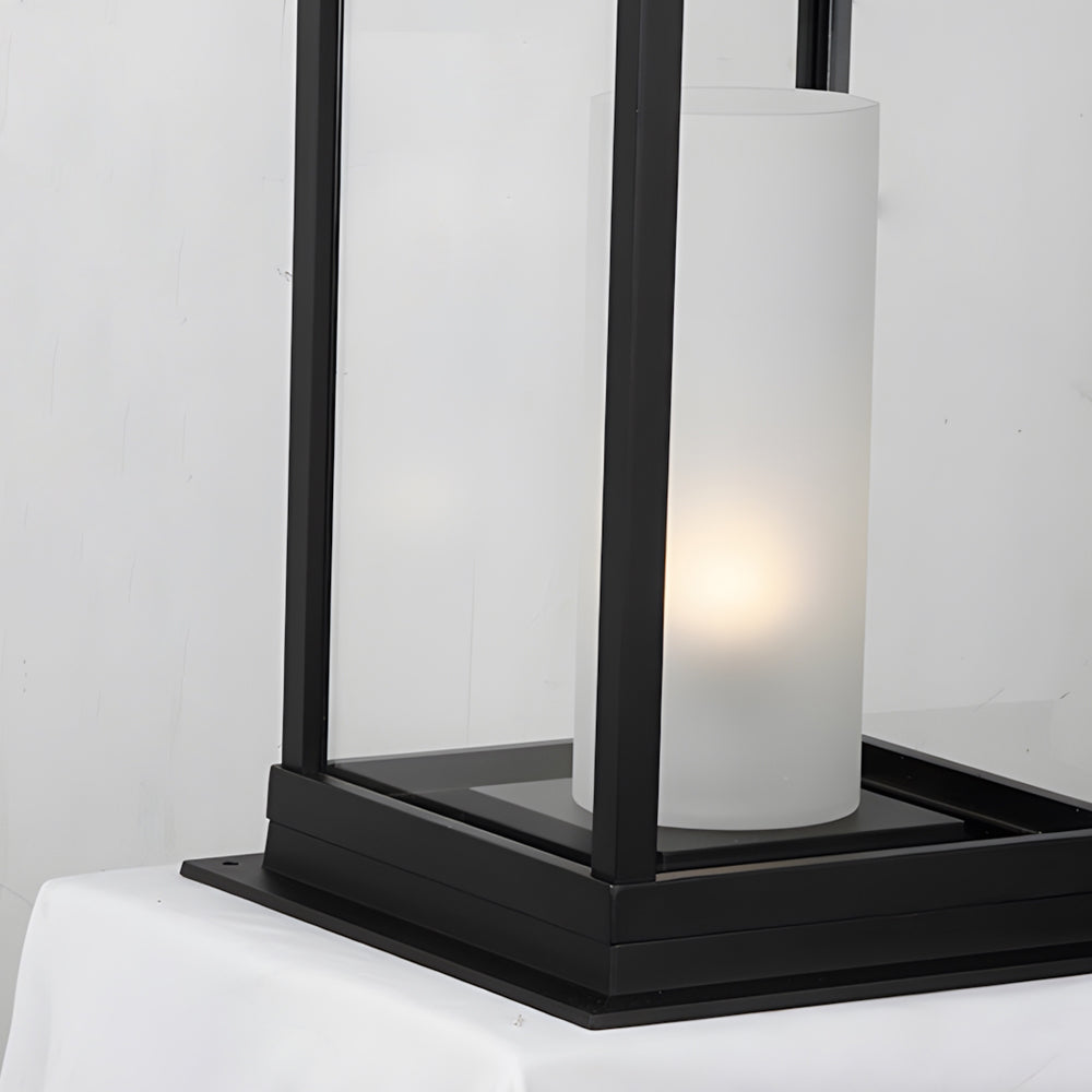 Close-up view of lantern base construction showing black metal frame and platform design