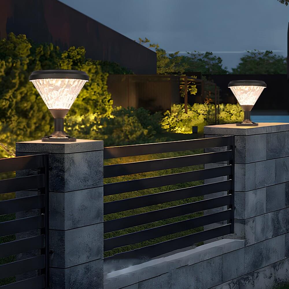 9-inch High Black Round LED Solar Post/Pier Light - Lamp Outdoor